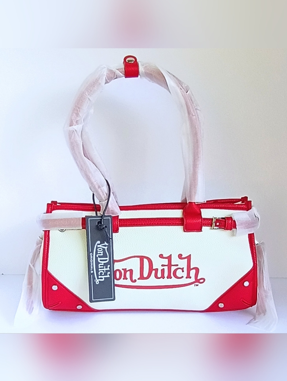 Von Dutch Lane Shoulder Bag White Red Y2K Logo Purse NWT